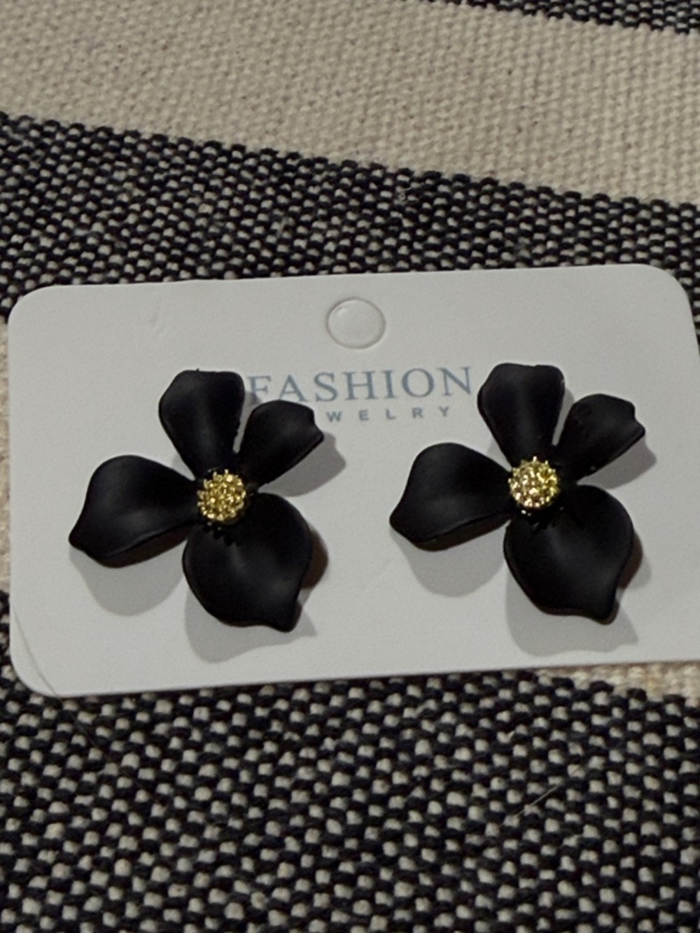 Black Petal Flower Stud Earrings with Gold Center-NWT